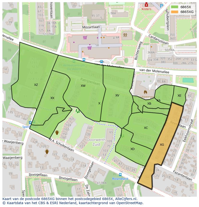 Afbeelding van het postcodegebied 6865 XG op de kaart.