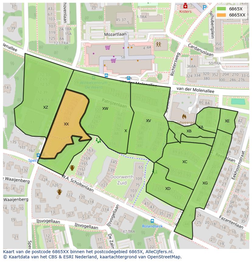 Afbeelding van het postcodegebied 6865 XX op de kaart.