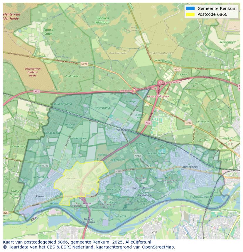 Afbeelding van het postcodegebied 6866 op de kaart.