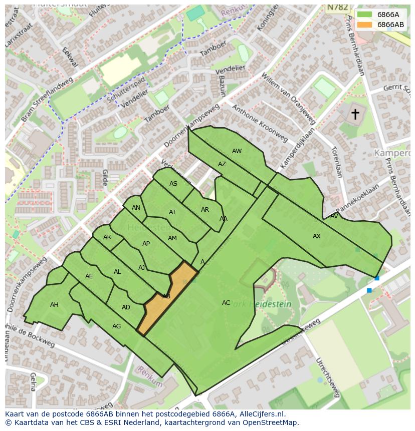 Afbeelding van het postcodegebied 6866 AB op de kaart.