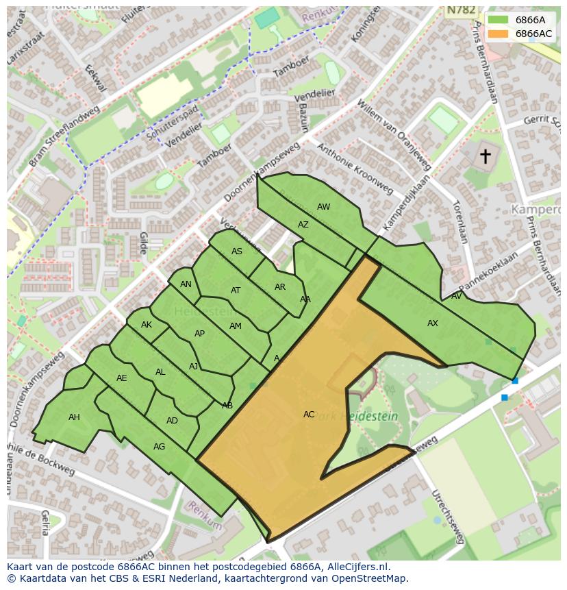 Afbeelding van het postcodegebied 6866 AC op de kaart.