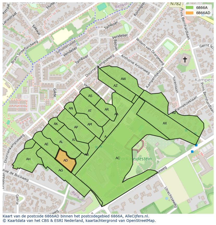 Afbeelding van het postcodegebied 6866 AD op de kaart.