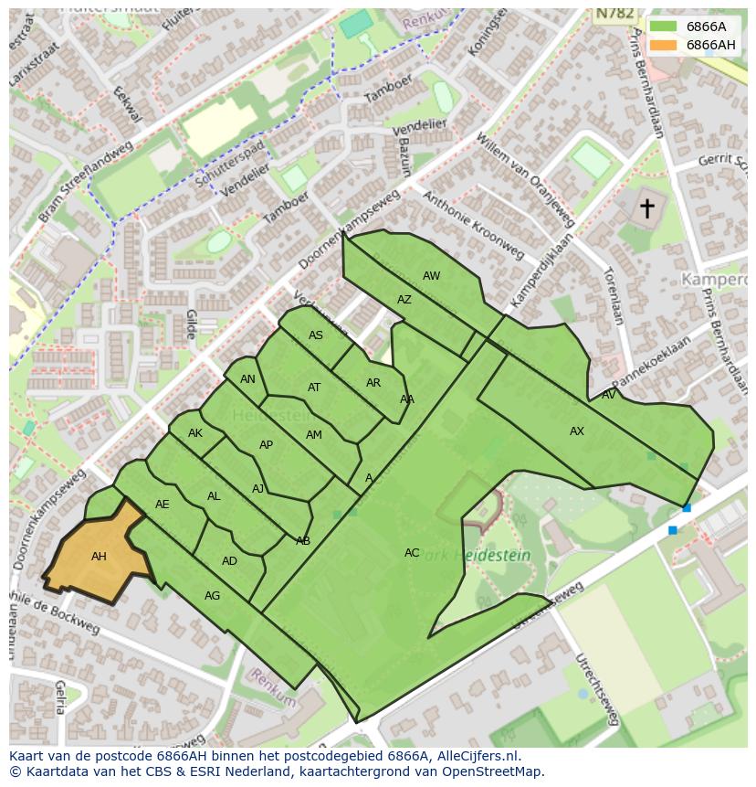 Afbeelding van het postcodegebied 6866 AH op de kaart.