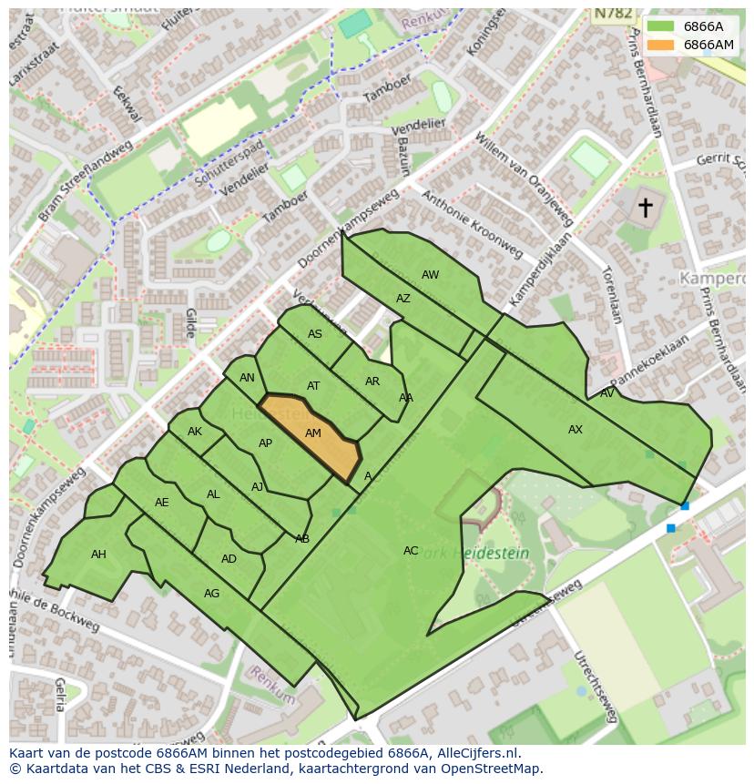 Afbeelding van het postcodegebied 6866 AM op de kaart.