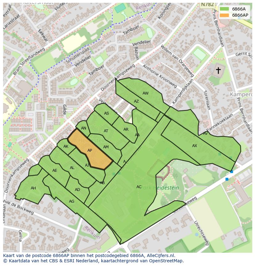 Afbeelding van het postcodegebied 6866 AP op de kaart.