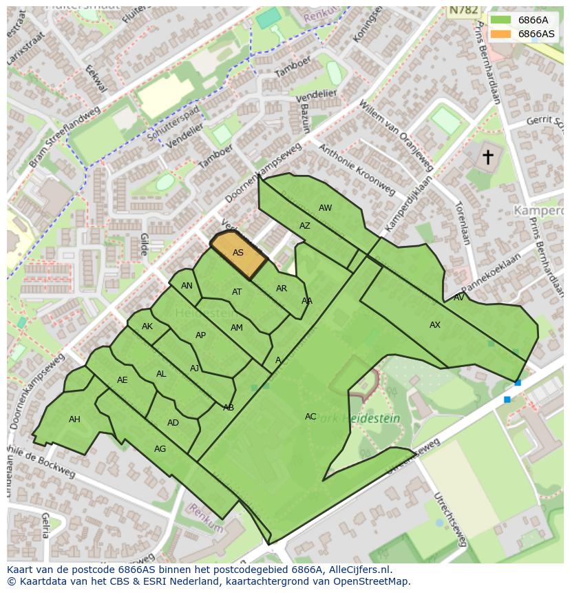 Afbeelding van het postcodegebied 6866 AS op de kaart.