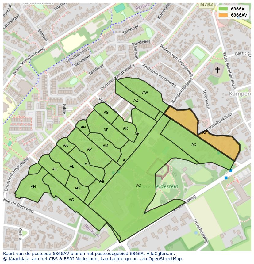 Afbeelding van het postcodegebied 6866 AV op de kaart.