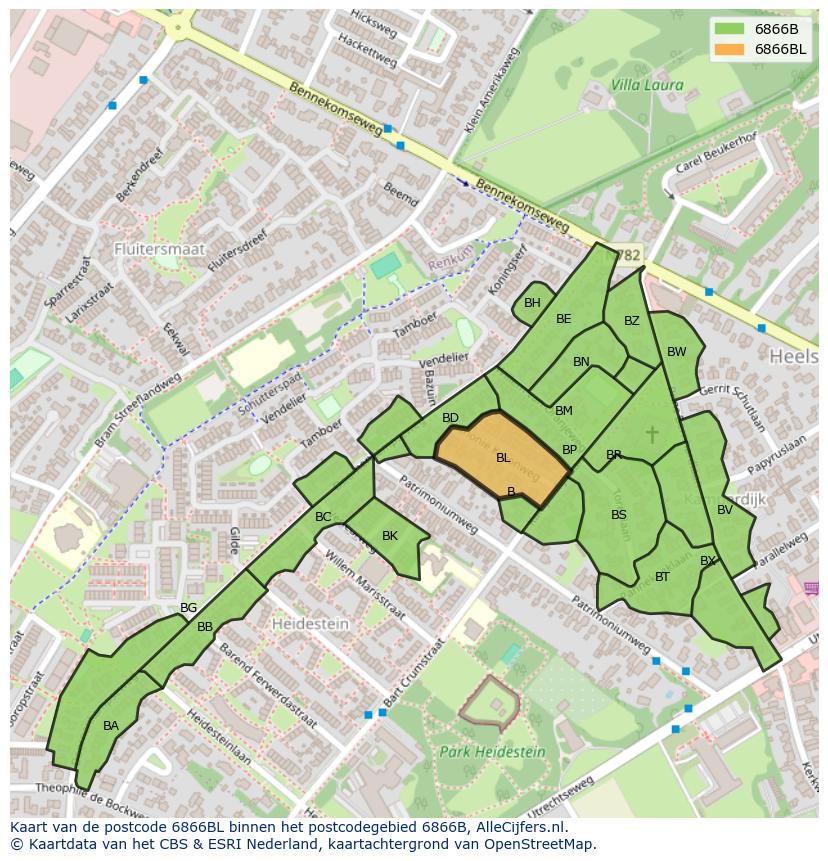 Afbeelding van het postcodegebied 6866 BL op de kaart.