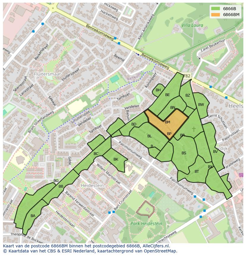 Afbeelding van het postcodegebied 6866 BM op de kaart.