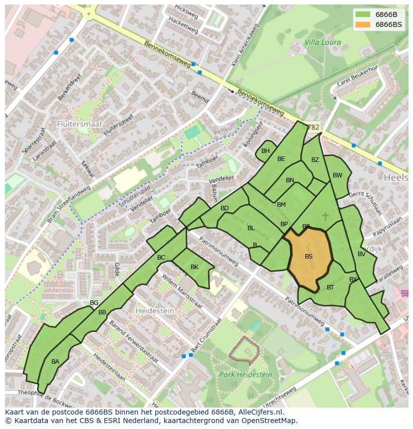 Afbeelding van het postcodegebied 6866 BS op de kaart.