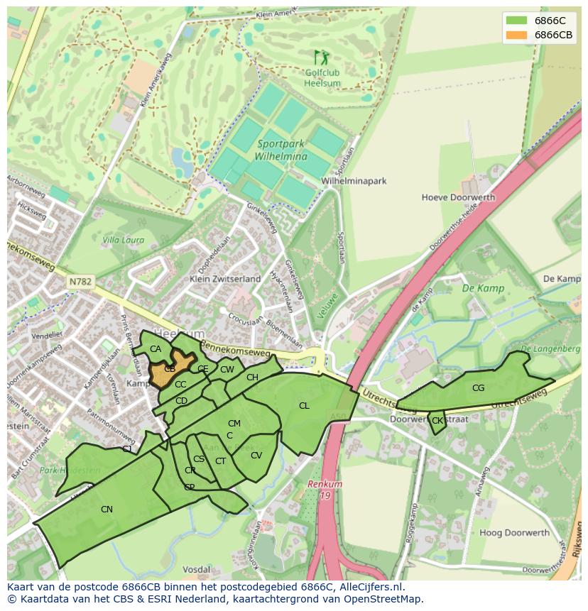 Afbeelding van het postcodegebied 6866 CB op de kaart.