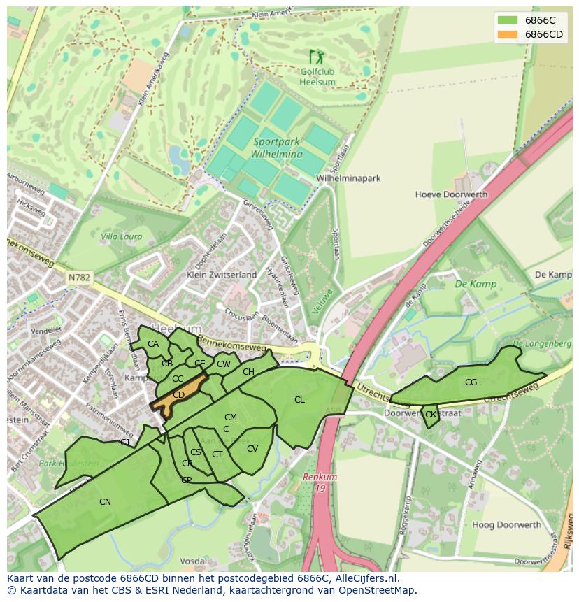 Afbeelding van het postcodegebied 6866 CD op de kaart.
