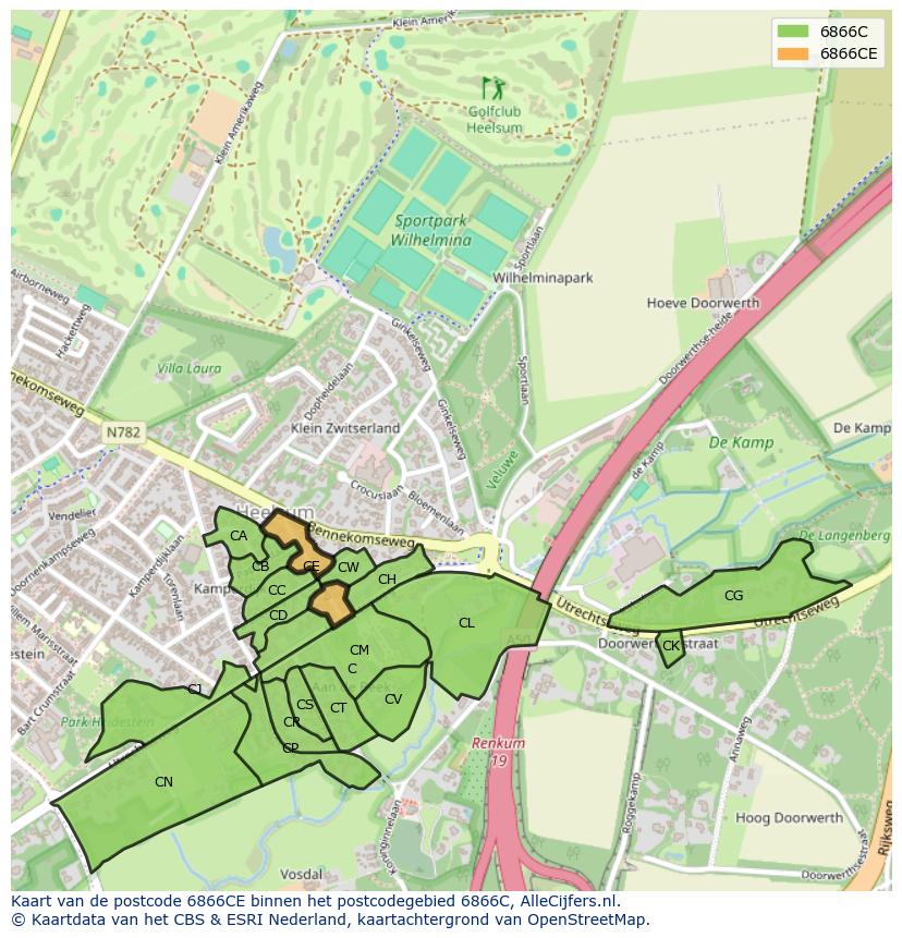 Afbeelding van het postcodegebied 6866 CE op de kaart.
