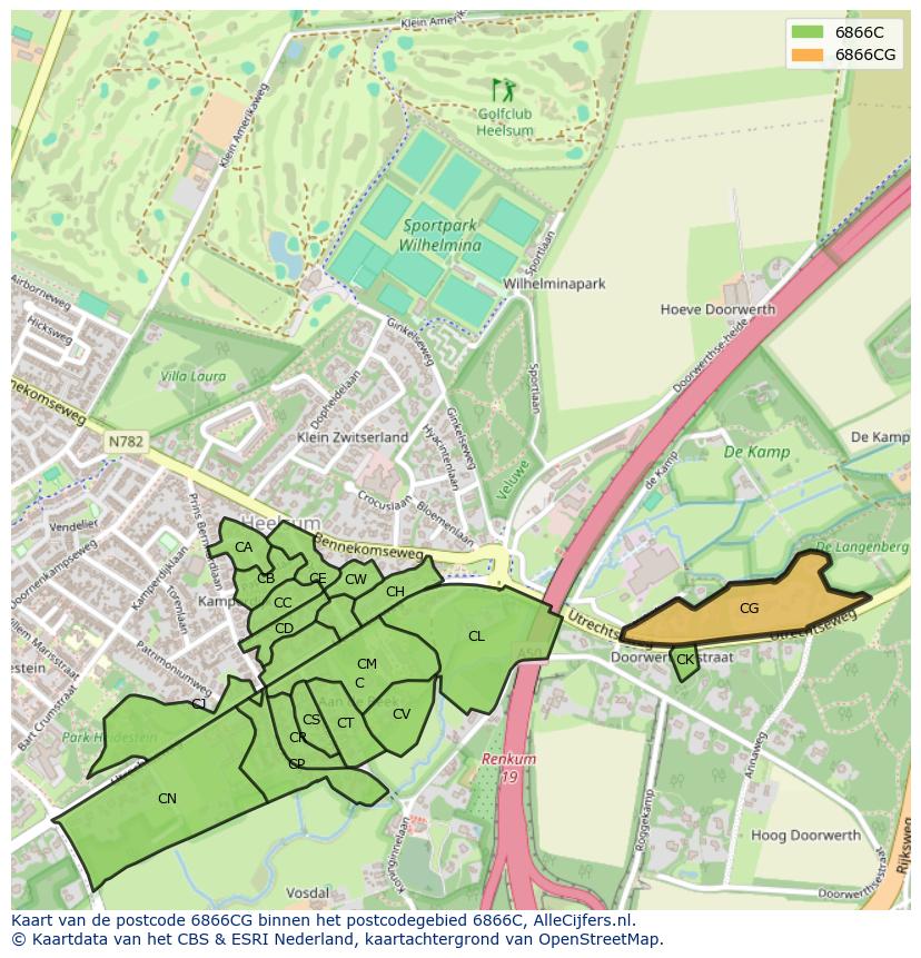Afbeelding van het postcodegebied 6866 CG op de kaart.