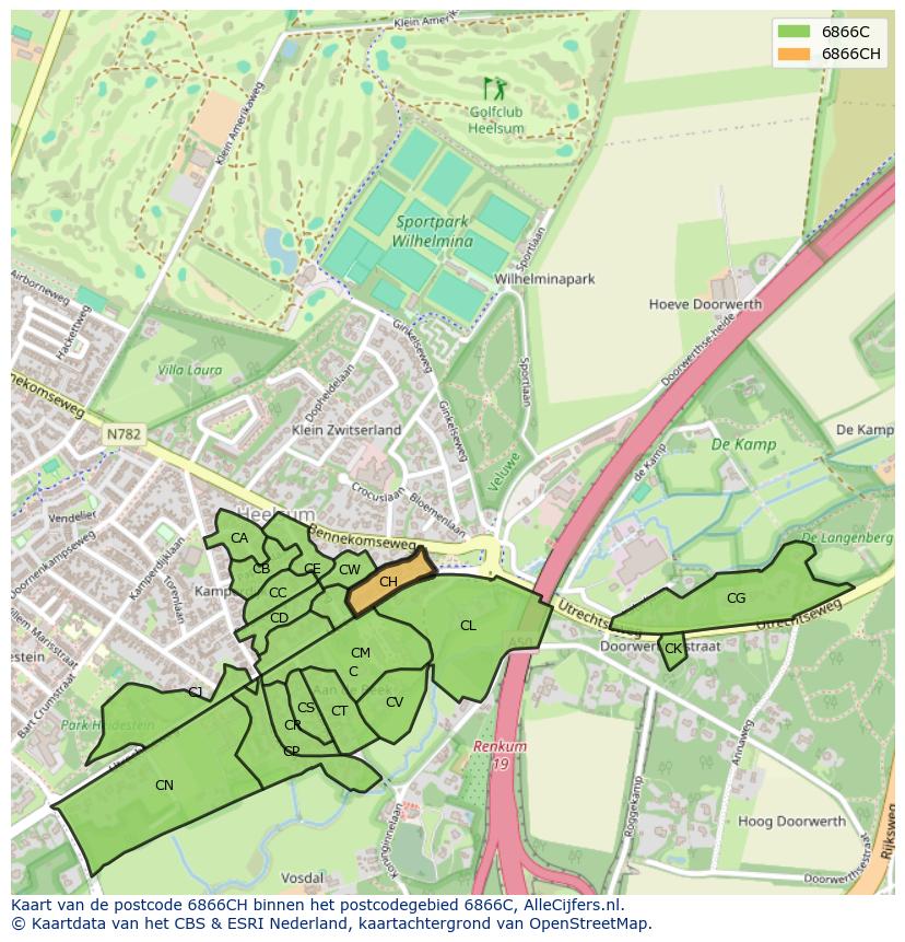 Afbeelding van het postcodegebied 6866 CH op de kaart.