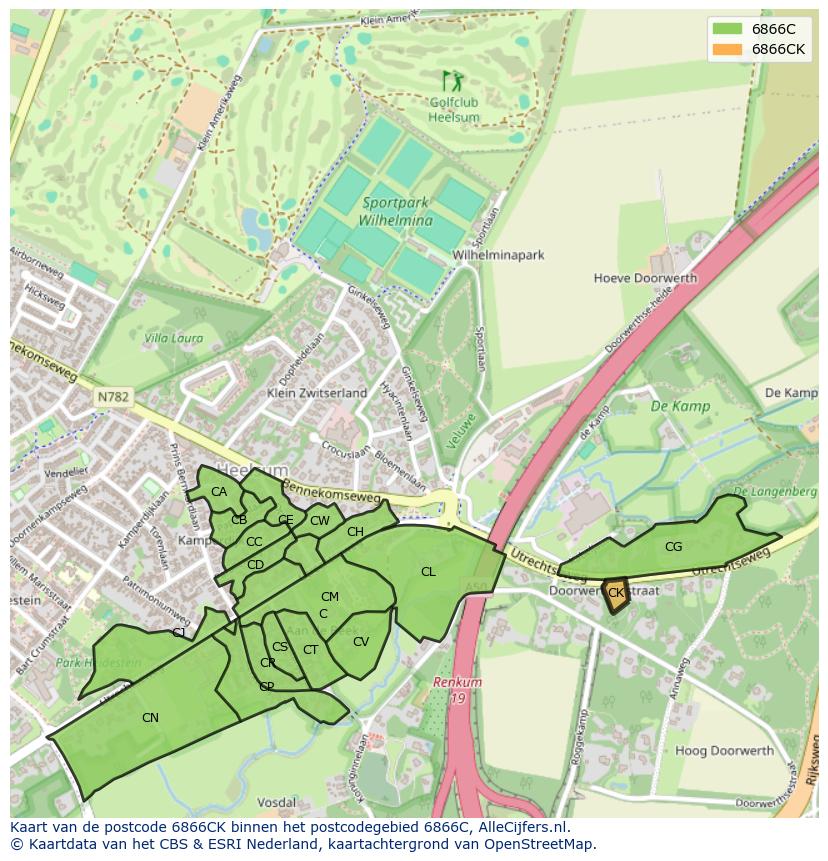 Afbeelding van het postcodegebied 6866 CK op de kaart.