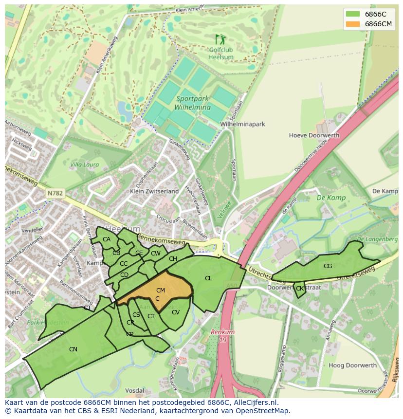 Afbeelding van het postcodegebied 6866 CM op de kaart.