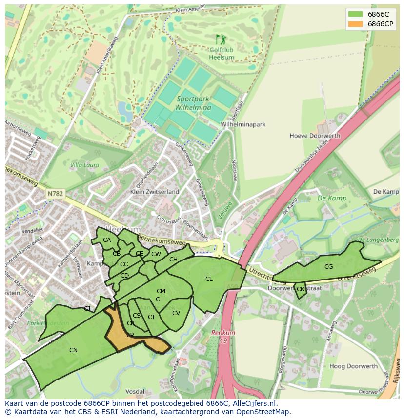 Afbeelding van het postcodegebied 6866 CP op de kaart.