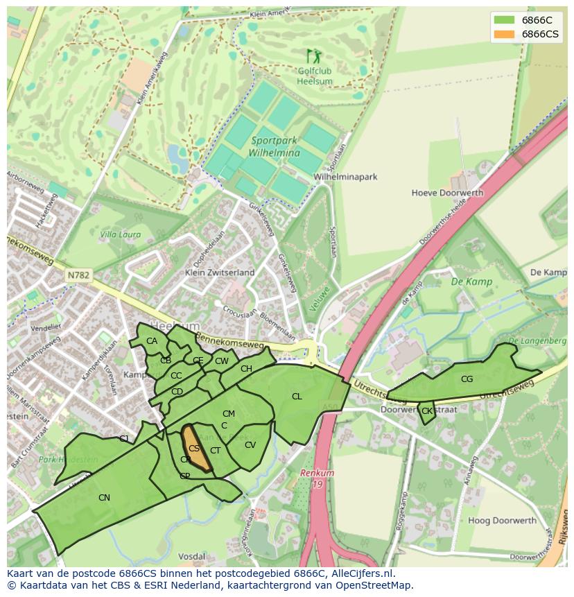 Afbeelding van het postcodegebied 6866 CS op de kaart.
