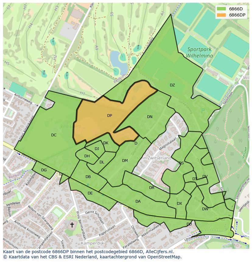 Afbeelding van het postcodegebied 6866 DP op de kaart.