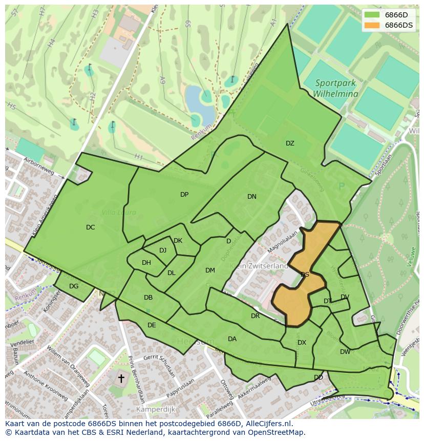 Afbeelding van het postcodegebied 6866 DS op de kaart.