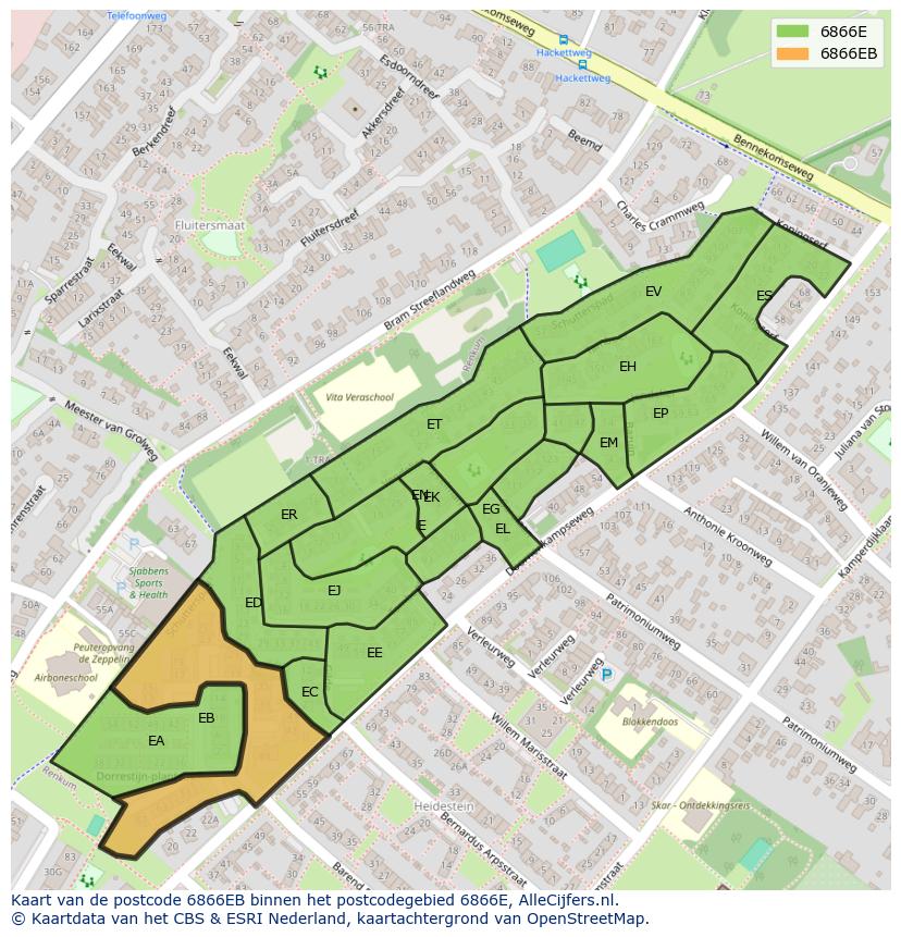 Afbeelding van het postcodegebied 6866 EB op de kaart.