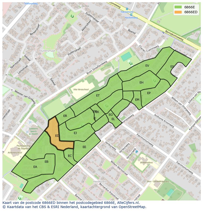 Afbeelding van het postcodegebied 6866 ED op de kaart.