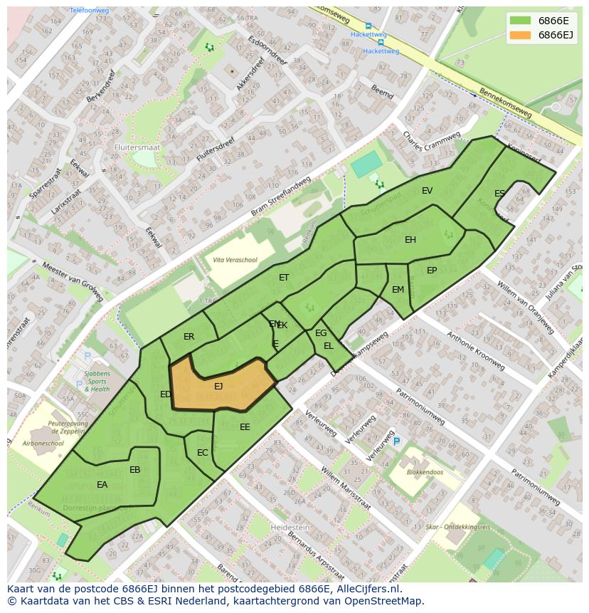 Afbeelding van het postcodegebied 6866 EJ op de kaart.