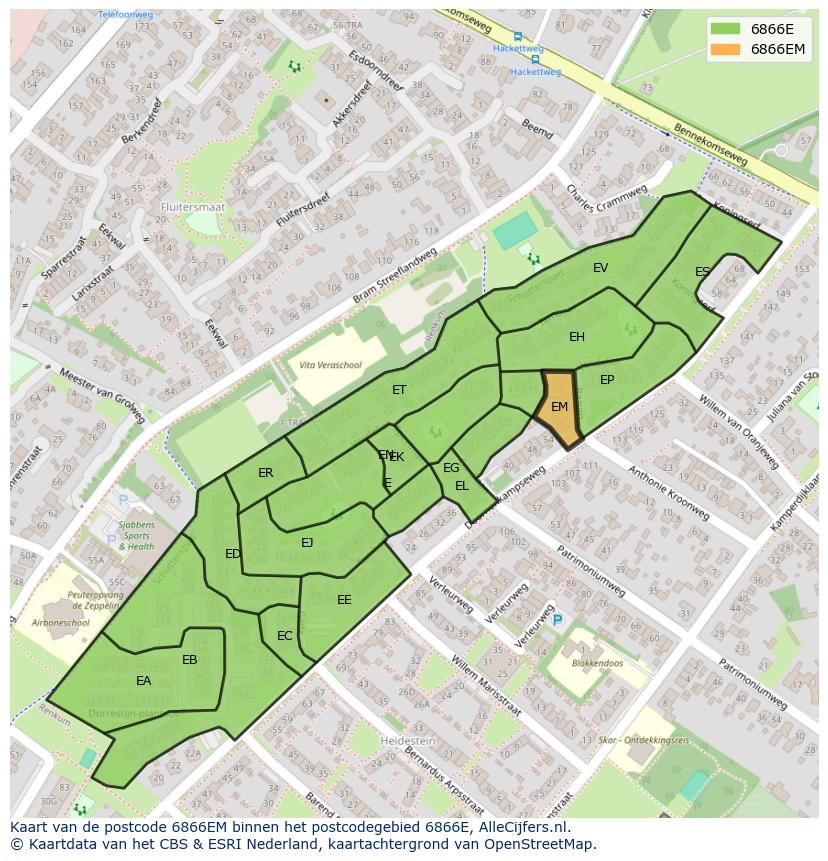 Afbeelding van het postcodegebied 6866 EM op de kaart.