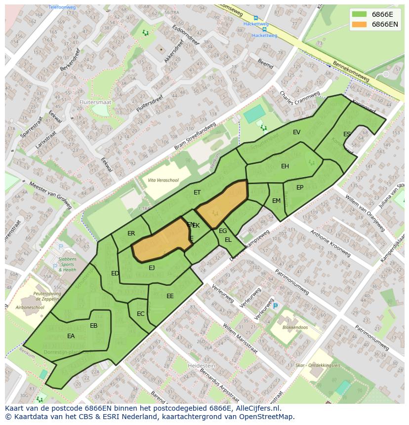 Afbeelding van het postcodegebied 6866 EN op de kaart.