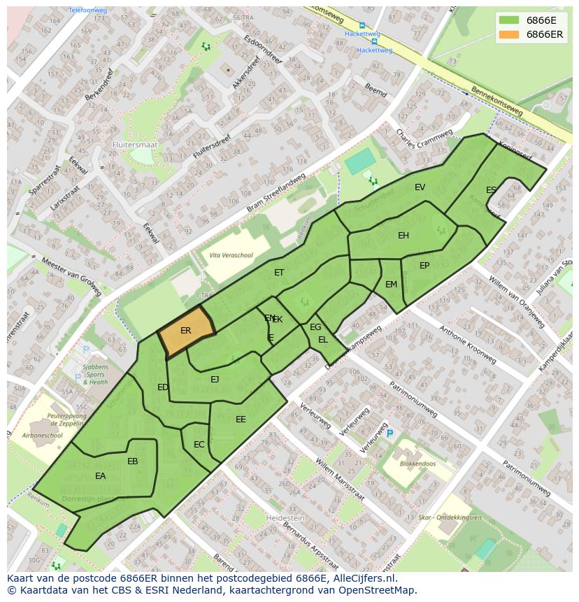 Afbeelding van het postcodegebied 6866 ER op de kaart.