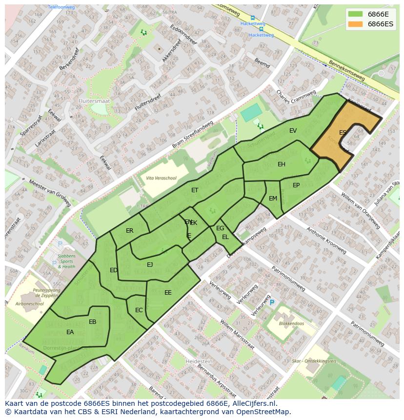 Afbeelding van het postcodegebied 6866 ES op de kaart.