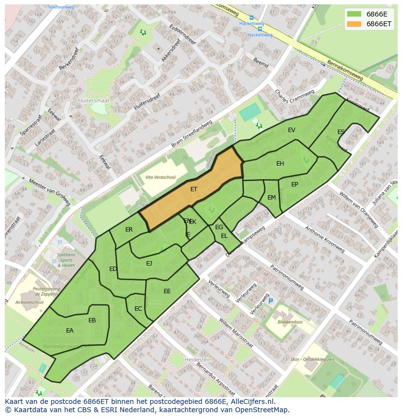 Afbeelding van het postcodegebied 6866 ET op de kaart.