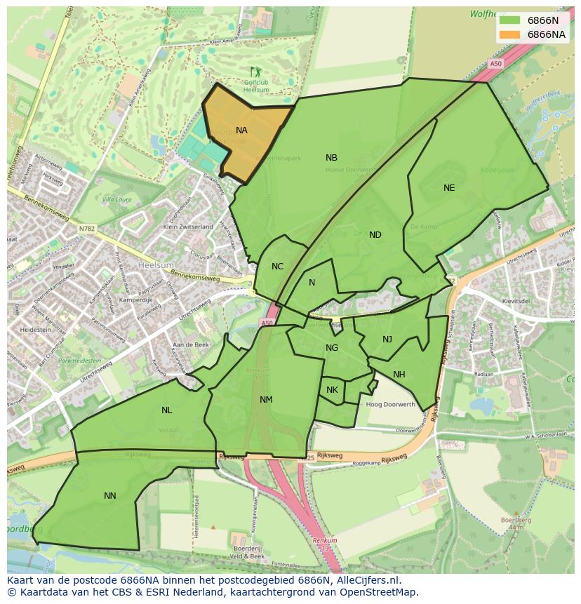 Afbeelding van het postcodegebied 6866 NA op de kaart.