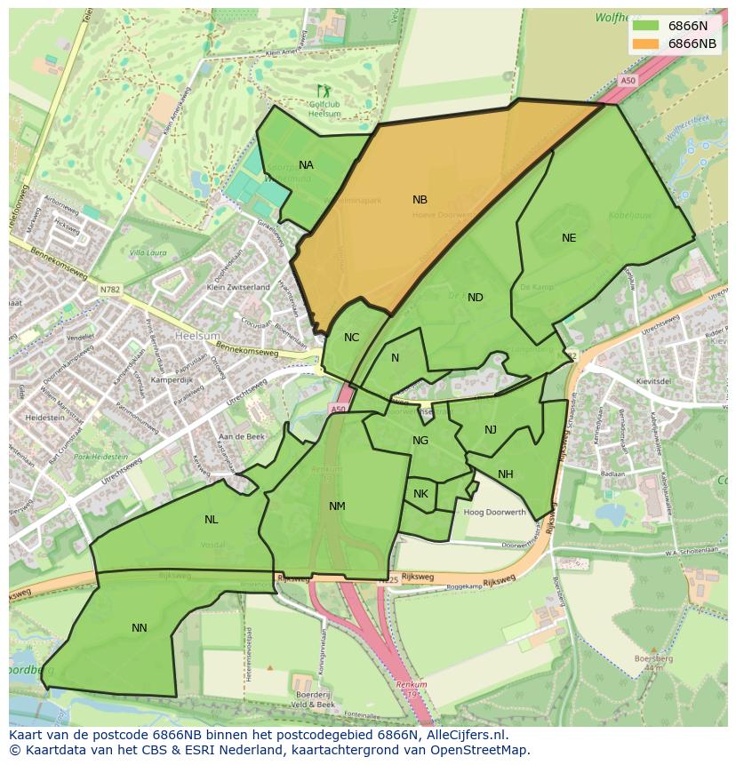 Afbeelding van het postcodegebied 6866 NB op de kaart.