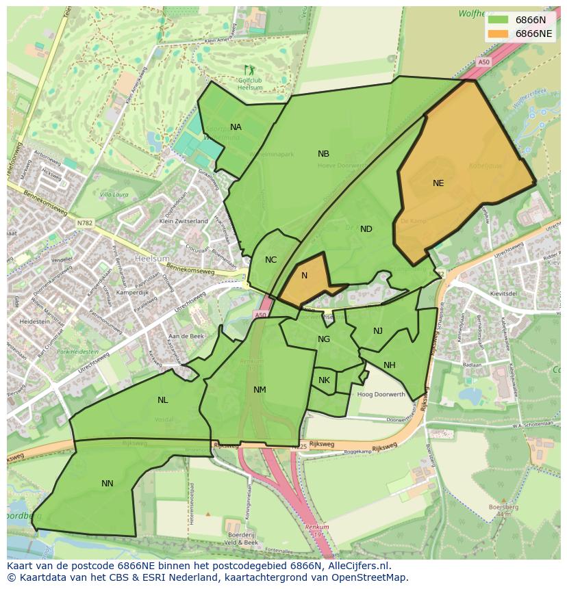 Afbeelding van het postcodegebied 6866 NE op de kaart.