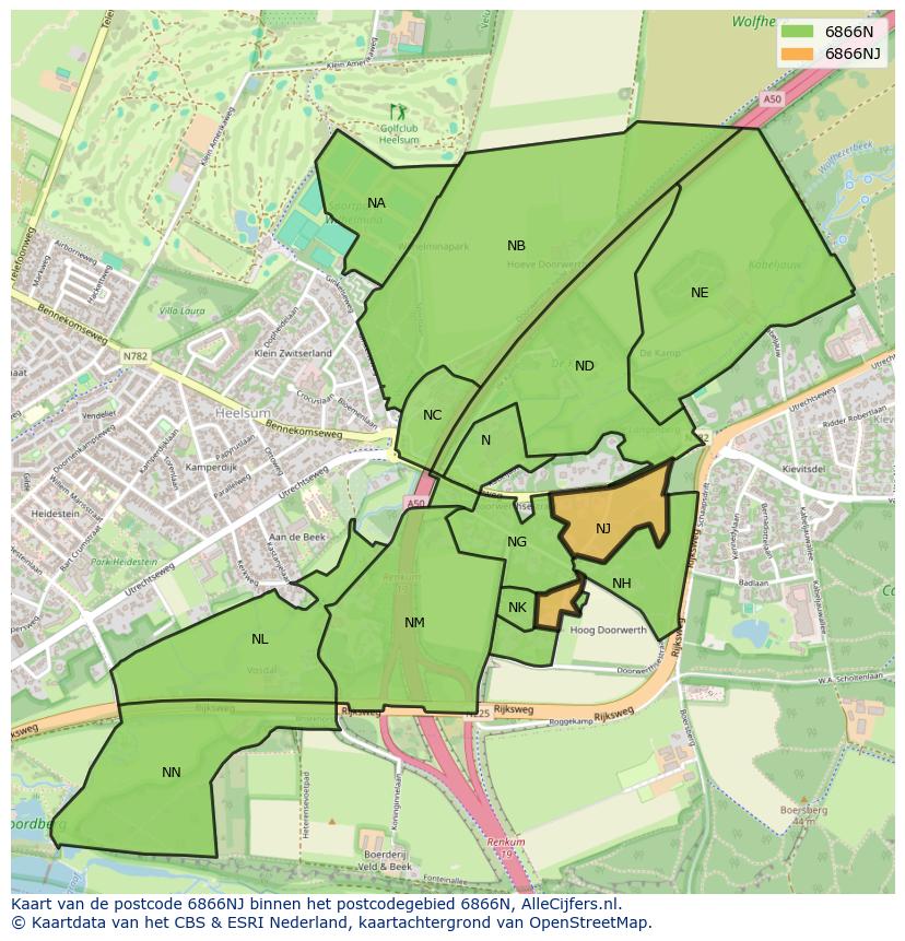 Afbeelding van het postcodegebied 6866 NJ op de kaart.