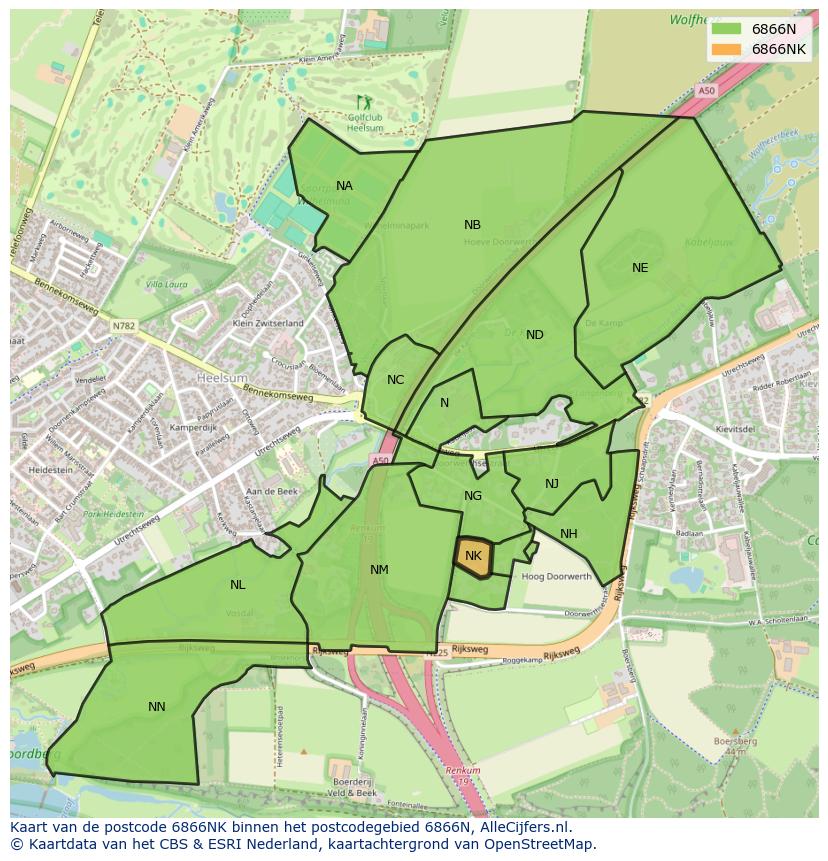 Afbeelding van het postcodegebied 6866 NK op de kaart.