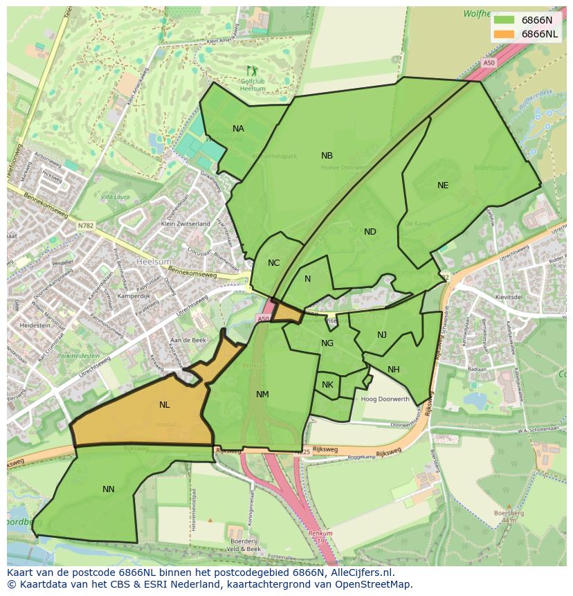 Afbeelding van het postcodegebied 6866 NL op de kaart.