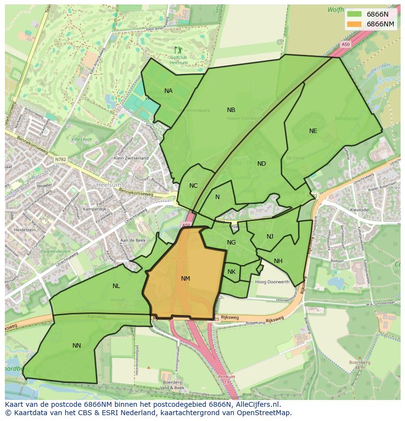 Afbeelding van het postcodegebied 6866 NM op de kaart.