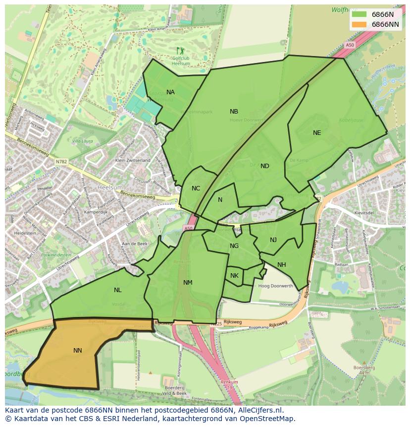 Afbeelding van het postcodegebied 6866 NN op de kaart.