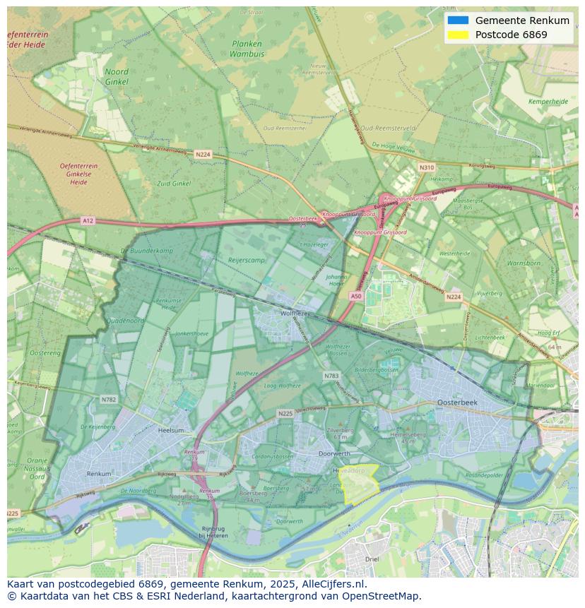Afbeelding van het postcodegebied 6869 op de kaart.