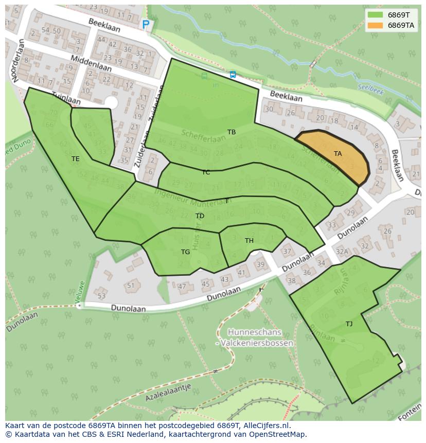 Afbeelding van het postcodegebied 6869 TA op de kaart.