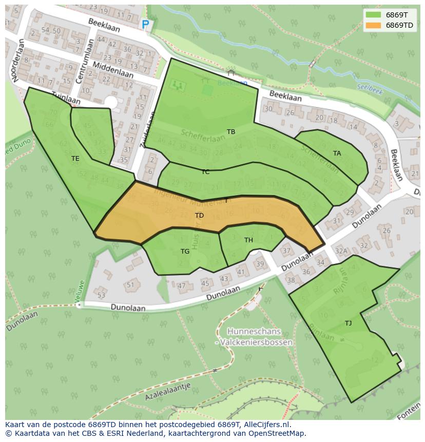 Afbeelding van het postcodegebied 6869 TD op de kaart.