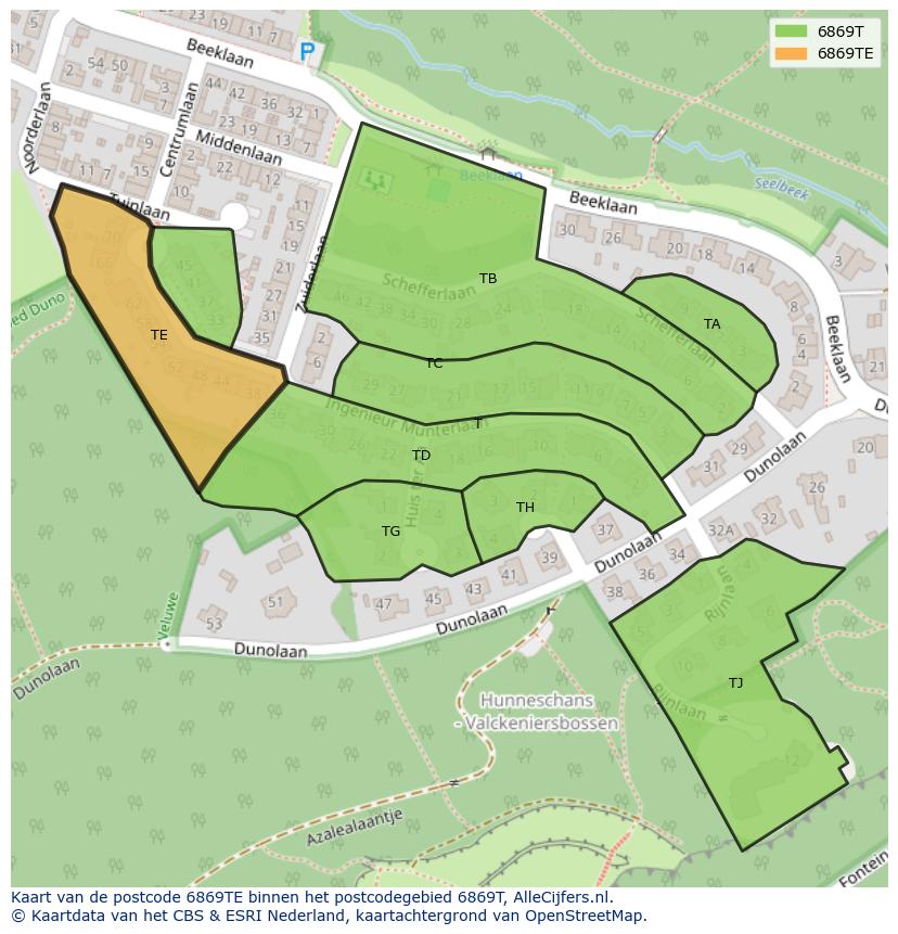 Afbeelding van het postcodegebied 6869 TE op de kaart.
