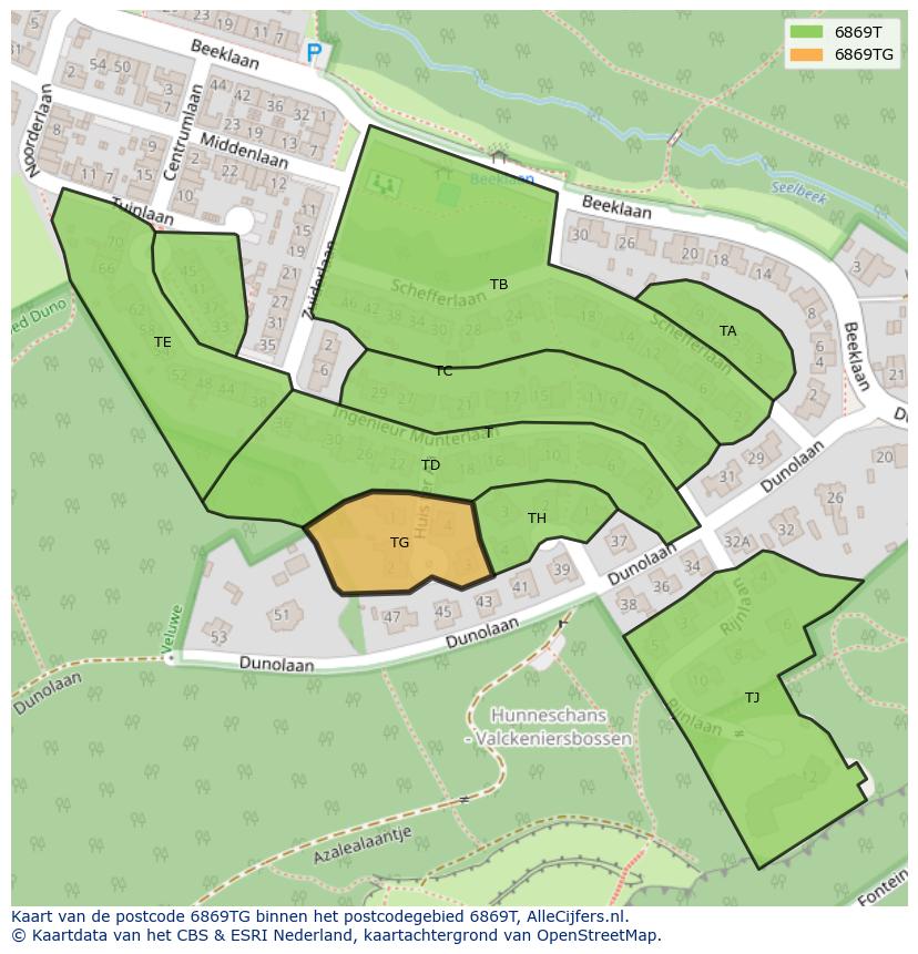 Afbeelding van het postcodegebied 6869 TG op de kaart.