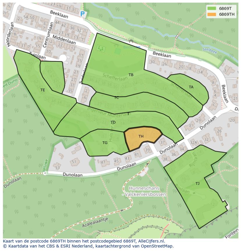 Afbeelding van het postcodegebied 6869 TH op de kaart.