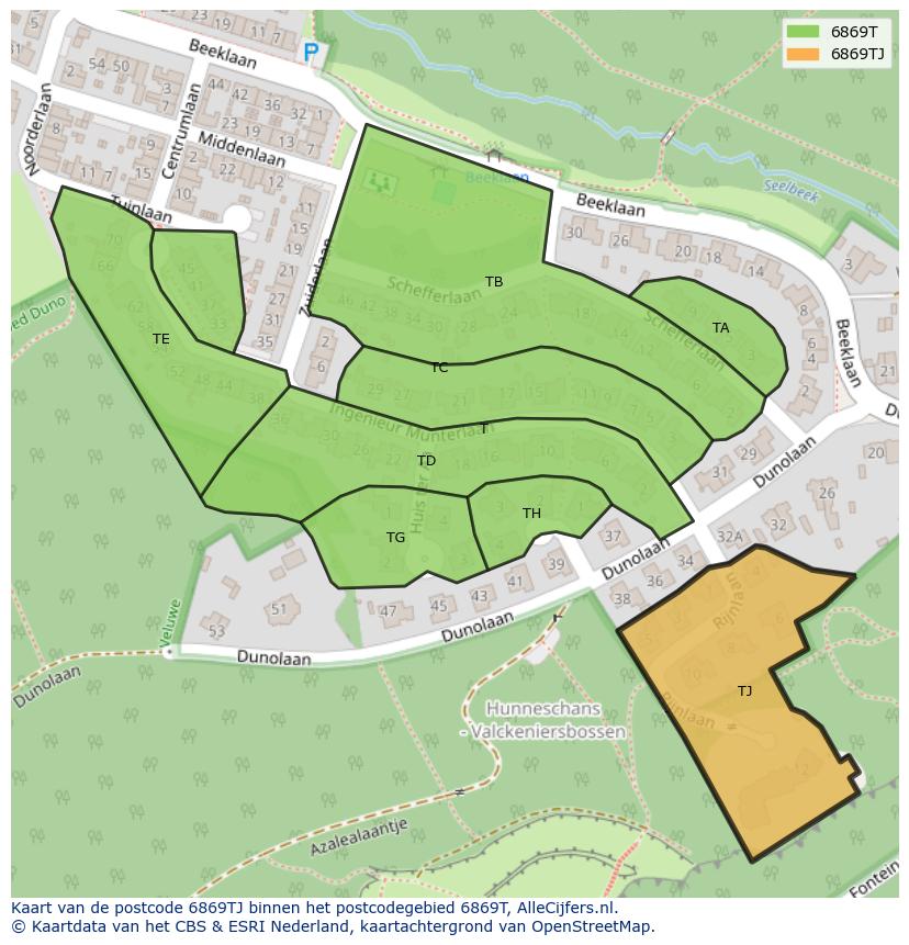 Afbeelding van het postcodegebied 6869 TJ op de kaart.