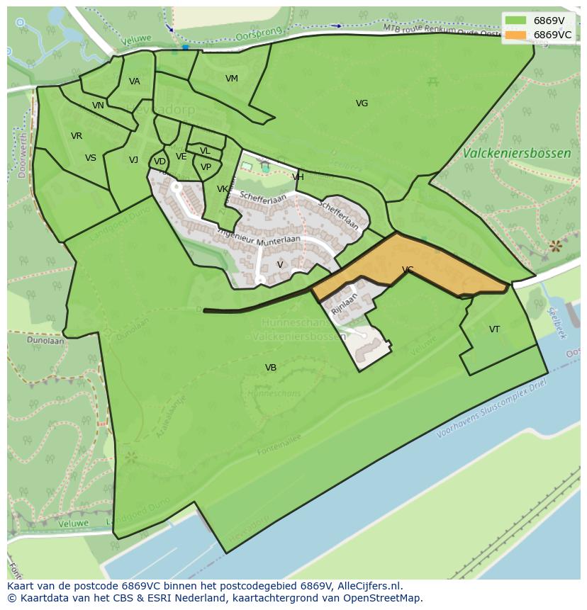 Afbeelding van het postcodegebied 6869 VC op de kaart.