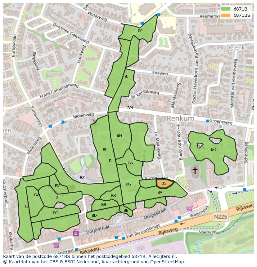 Afbeelding van het postcodegebied 6871 BS op de kaart.